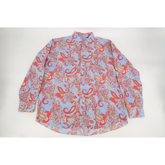 Alan Flusser Button Down Shirt Mens XL Multicolor Paisley Cotton Long Sleeve - Picture 2 of 11